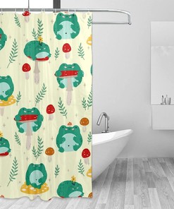Cute Forest Mushroom Leaves Frogs Print Shower Curtain for Bathroom