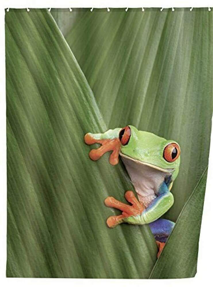 Cute Frog Cartoon Print Shower Curtain for Bathroom Decor
