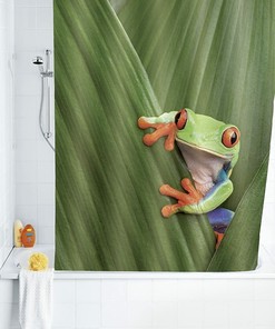 Cute Frog Cartoon Print Shower Curtain for Bathroom Decor