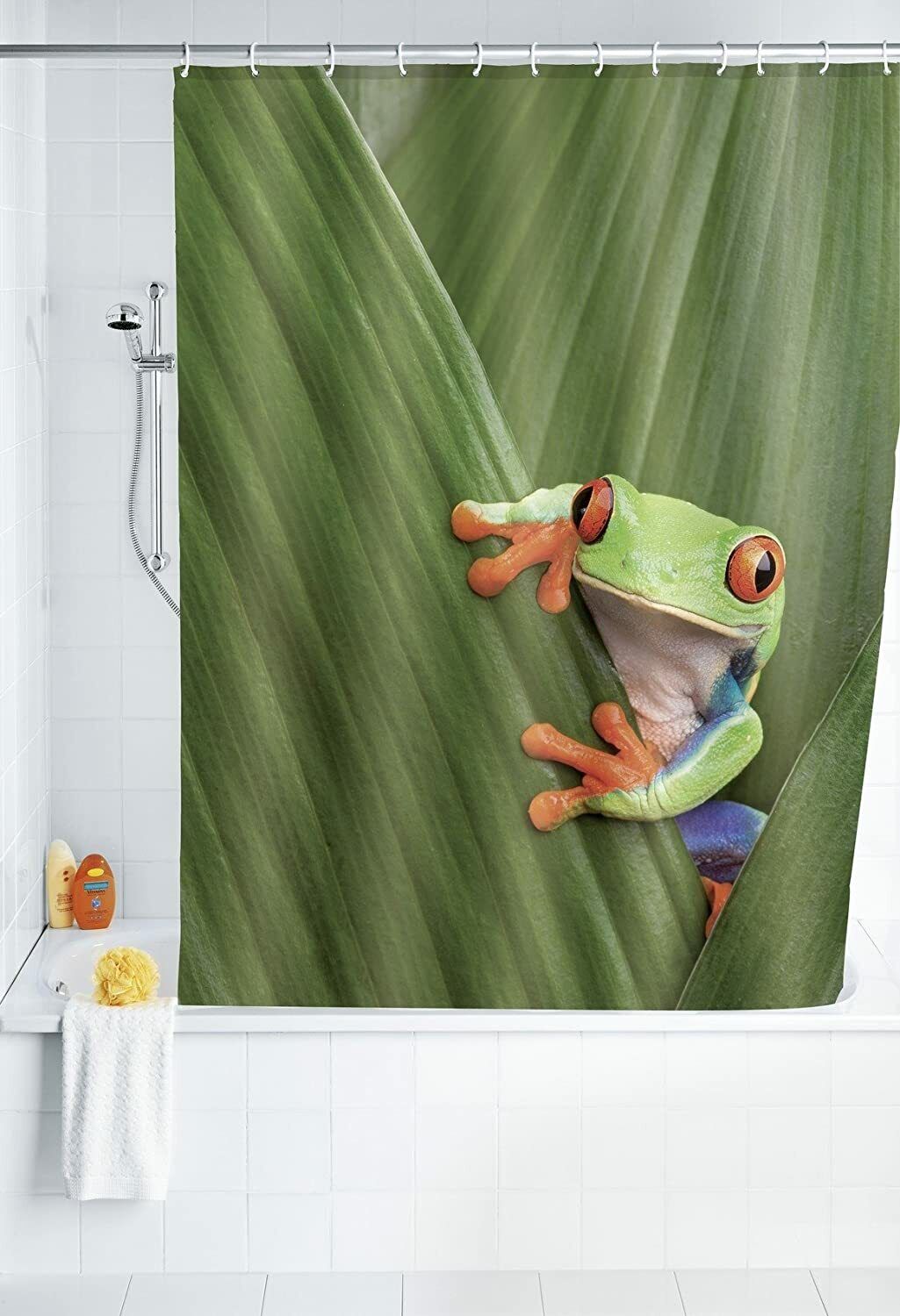 Cute Frog Cartoon Print Shower Curtain for Bathroom Decor