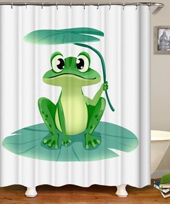 Cute Frog Fabric Shower Curtain with Print Decoration Design for Bathroom, Cloth Curtains