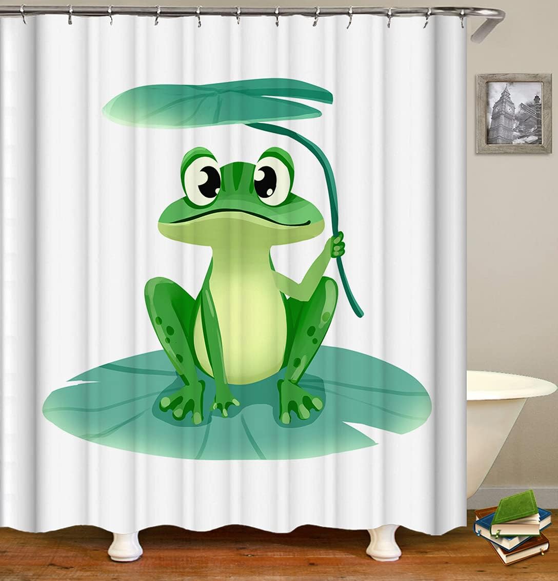 Cute Frog Fabric Shower Curtain with Print Decoration Design for Bathroom, Cloth Curtains