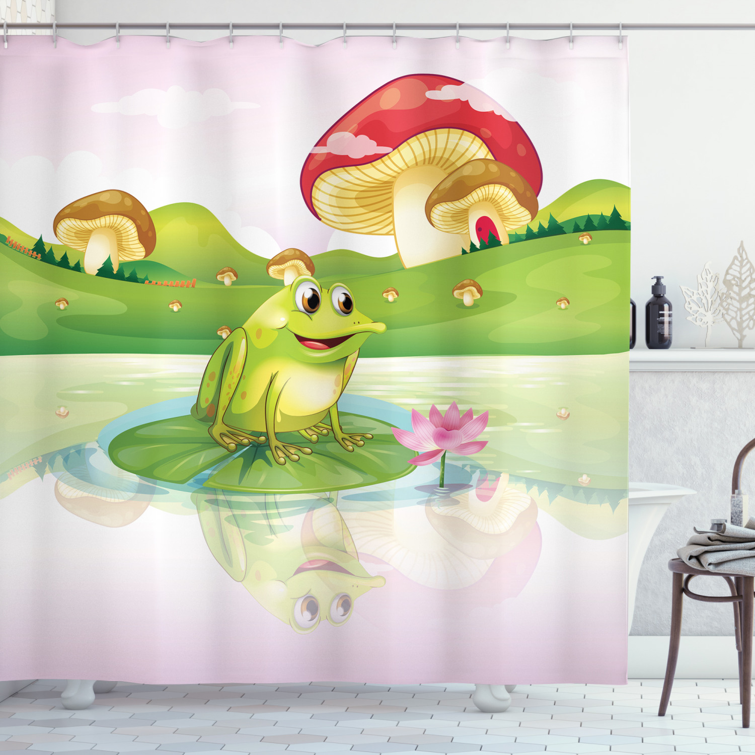 Cute Frog Nature Lake Artprint Shower Curtain - Lovely Bathroom Decoration
