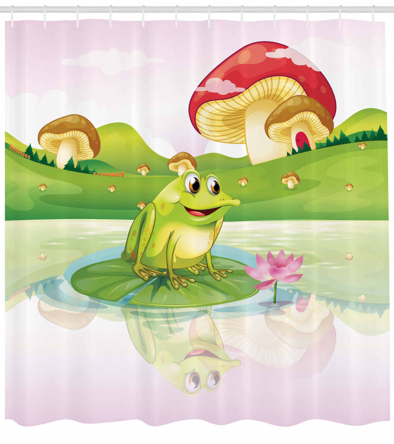 Cute Frog Nature Lake Artprint Shower Curtain - Lovely Bathroom Decoration - Image 2