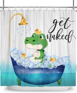 Cute Frog in Turquoise Bathtub Print Shower Curtain for Kids Bath