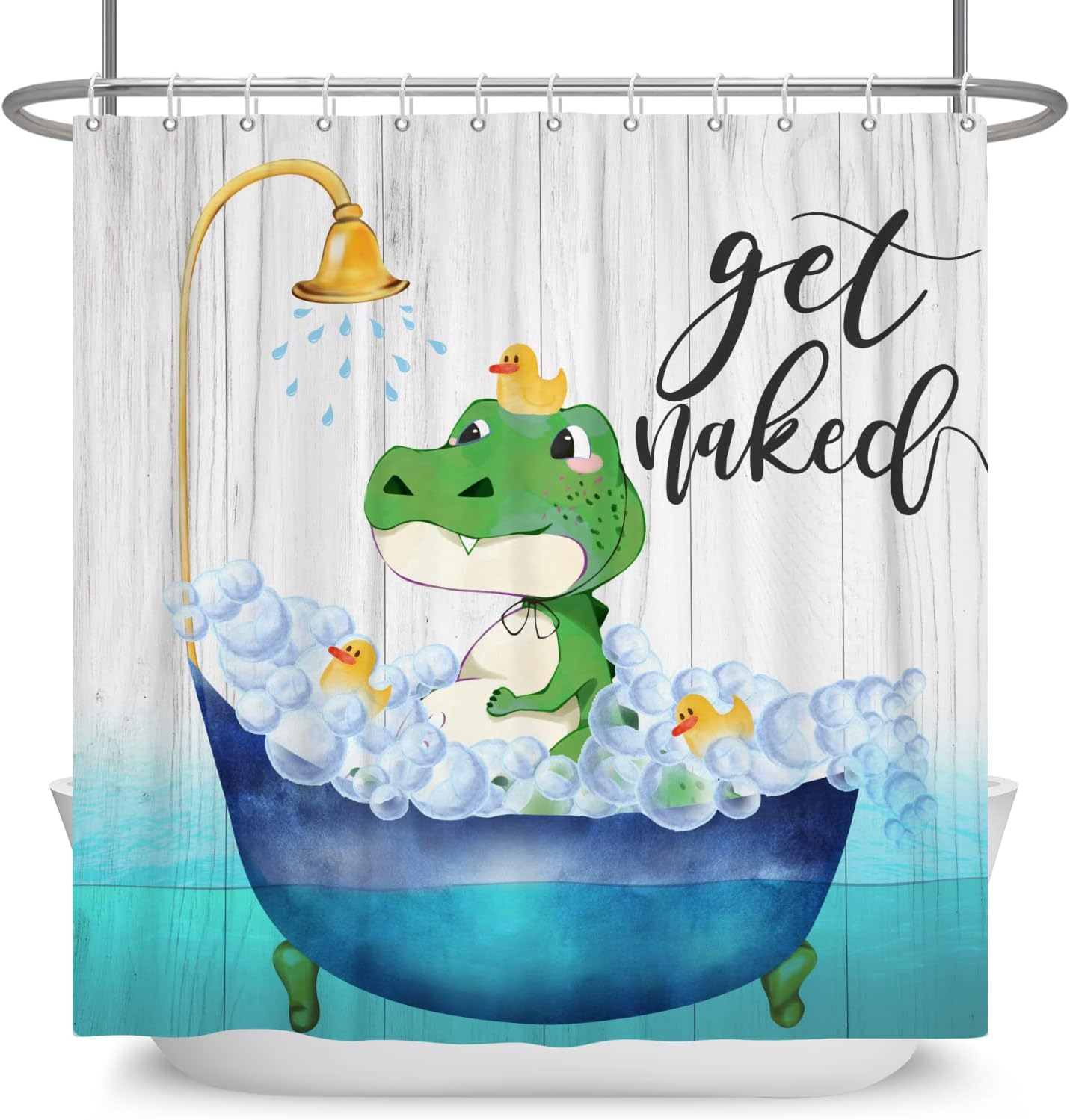 Cute Frog in Turquoise Bathtub Print Shower Curtain for Kids Bath