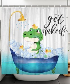 Cute Frog in Turquoise Bathtub Print Shower Curtain for Kids Bath