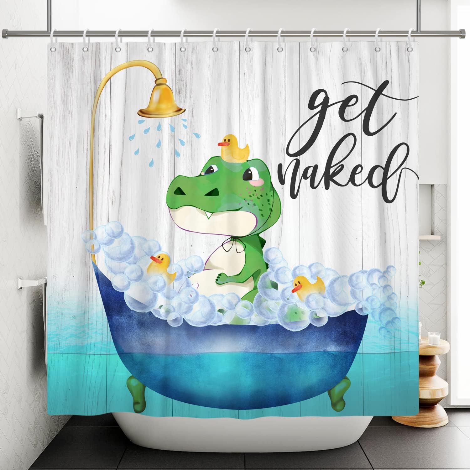 Cute Frog in Turquoise Bathtub Print Shower Curtain for Kids Bath