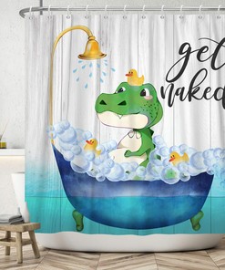Cute Frog in Turquoise Bathtub Print Shower Curtain for Kids Bath