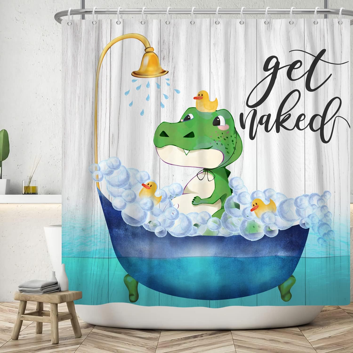Cute Frog in Turquoise Bathtub Print Shower Curtain for Kids Bath