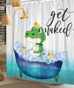 Cute Frog in Turquoise Bathtub Print Shower Curtain for Kids Bath