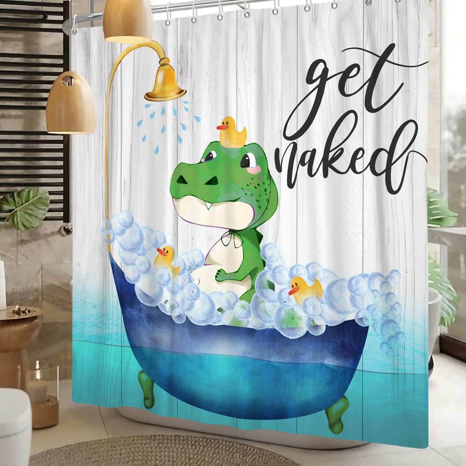 Cute Frog in Turquoise Bathtub Print Shower Curtain for Kids Bath