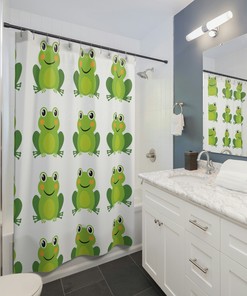 Cute Froggy Print Fabric Shower Curtain for Kids Bathroom