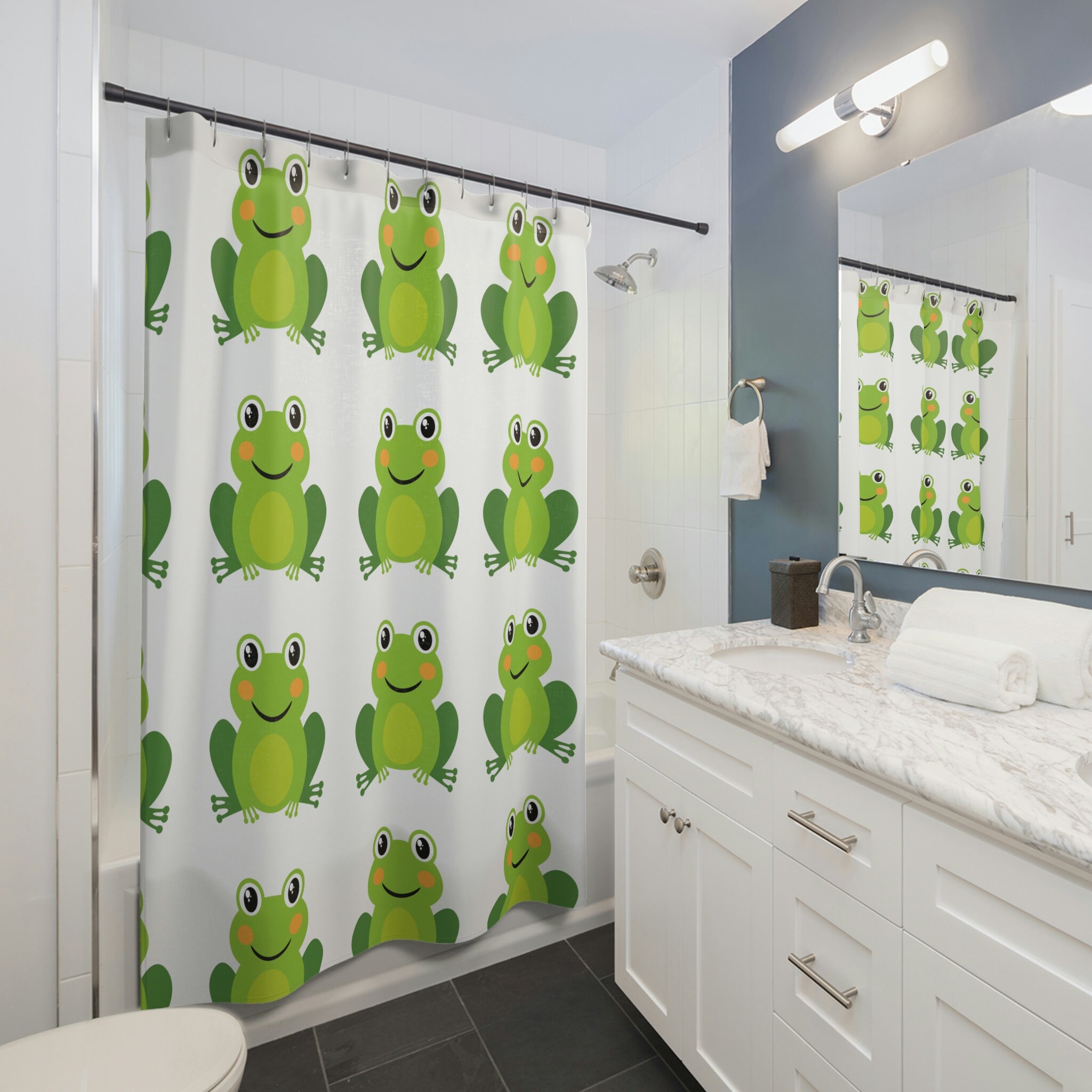 Cute Froggy Print Fabric Shower Curtain for Kids Bathroom