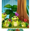 Cute Frogs Sitting On Green Grass, Waterproof Bathroom Shower Curtain
