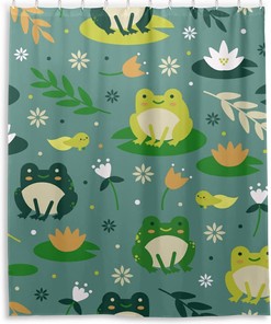 Cute Frogs Waterproof Fabric Shower Curtain - Cute Animal Bathroom Decor by WELLDAY