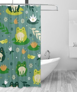 Cute Frogs Waterproof Fabric Shower Curtain - Cute Animal Bathroom Decor by WELLDAY