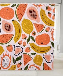 Cute Fruit Shower Curtain For Kids And Adults - Watermelon, Strawberry, Lemon, And Pitaya
