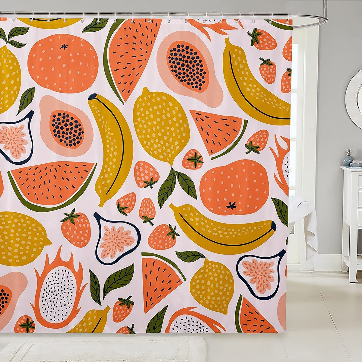 Cute Fruit Shower Curtain For Kids And Adults - Watermelon, Strawberry, Lemon, And Pitaya