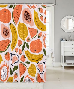 Cute Fruit Shower Curtain For Kids And Adults - Watermelon, Strawberry, Lemon, And Pitaya