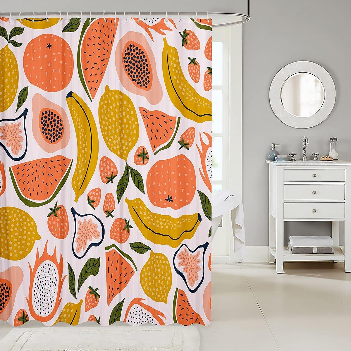 Cute Fruit Shower Curtain For Kids And Adults - Watermelon, Strawberry, Lemon, And Pitaya