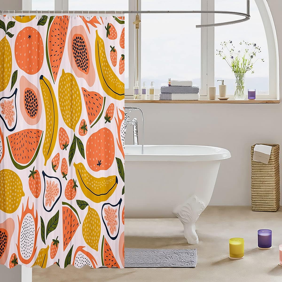 Cute Fruit Shower Curtain For Kids And Adults - Watermelon, Strawberry, Lemon, And Pitaya