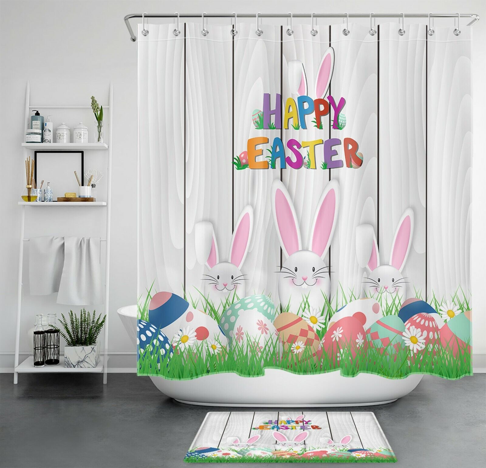 Cute Funny Egg With Spring Flower Shower Curtain For Easter Bathroom Decor