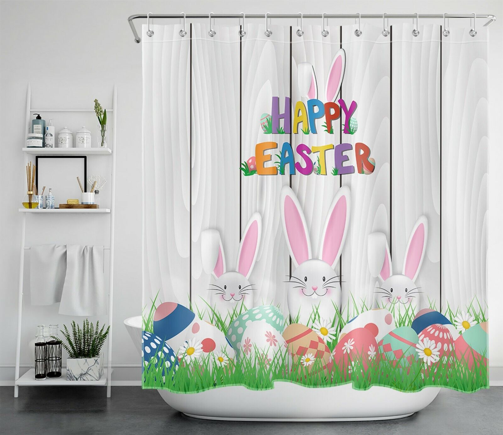 Cute Funny Egg With Spring Flower Shower Curtain For Easter Bathroom Decor