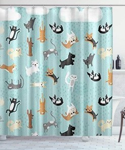 Cute Funny Raining Cats and Dogs - Printed Shower Curtain Ideas for Kids Bathroom