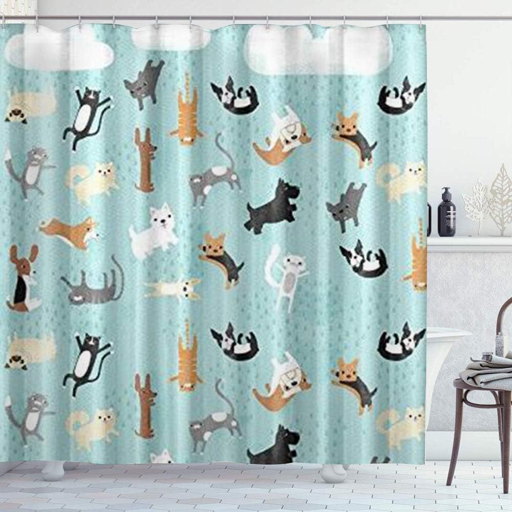 Cute Funny Raining Cats and Dogs - Printed Shower Curtain Ideas for Kids Bathroom