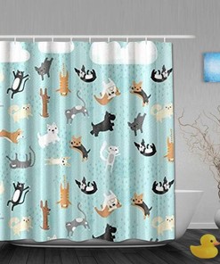 Cute Funny Raining Cats and Dogs - Printed Shower Curtain Ideas for Kids Bathroom