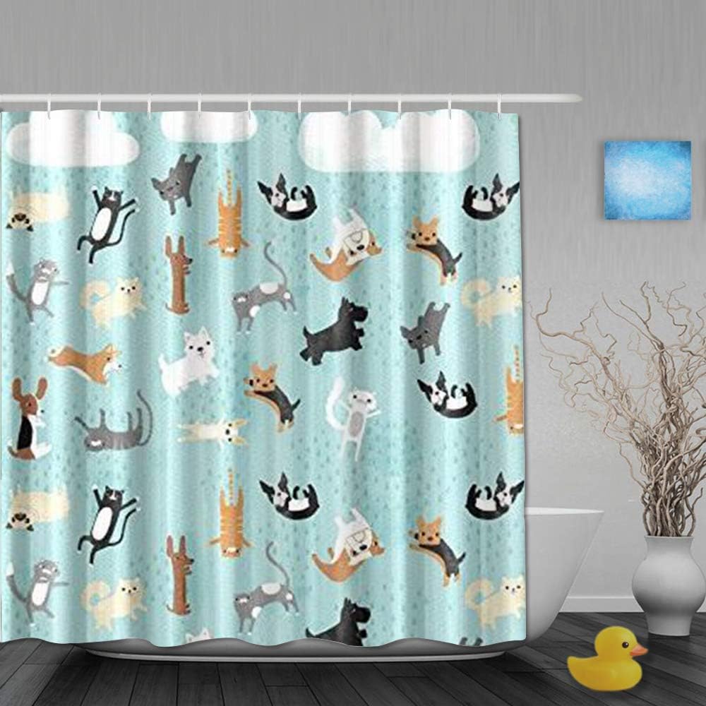 Cute Funny Raining Cats and Dogs - Printed Shower Curtain Ideas for Kids Bathroom