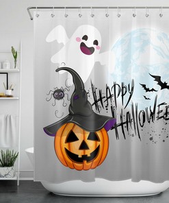 Cute Ghost Pumpkin Witch Spider For Happy Halloween Shower Curtain For Bathroom