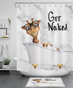 Cute Giraffe Marble Texture Funny Word Shower Curtain for Bathroom Decor