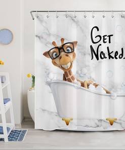 Cute Giraffe Marble Texture Funny Word Shower Curtain for Bathroom Decor