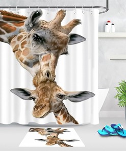 Cute Giraffe Mother Kiss Kid Shower Curtain - Adorable And Funny Animal For Bathroom Decor