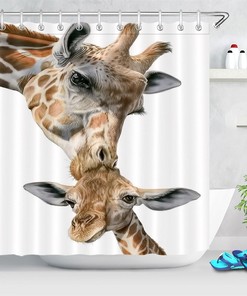 Cute Giraffe Mother Kiss Kid Shower Curtain - Adorable And Funny Animal For Bathroom Decor