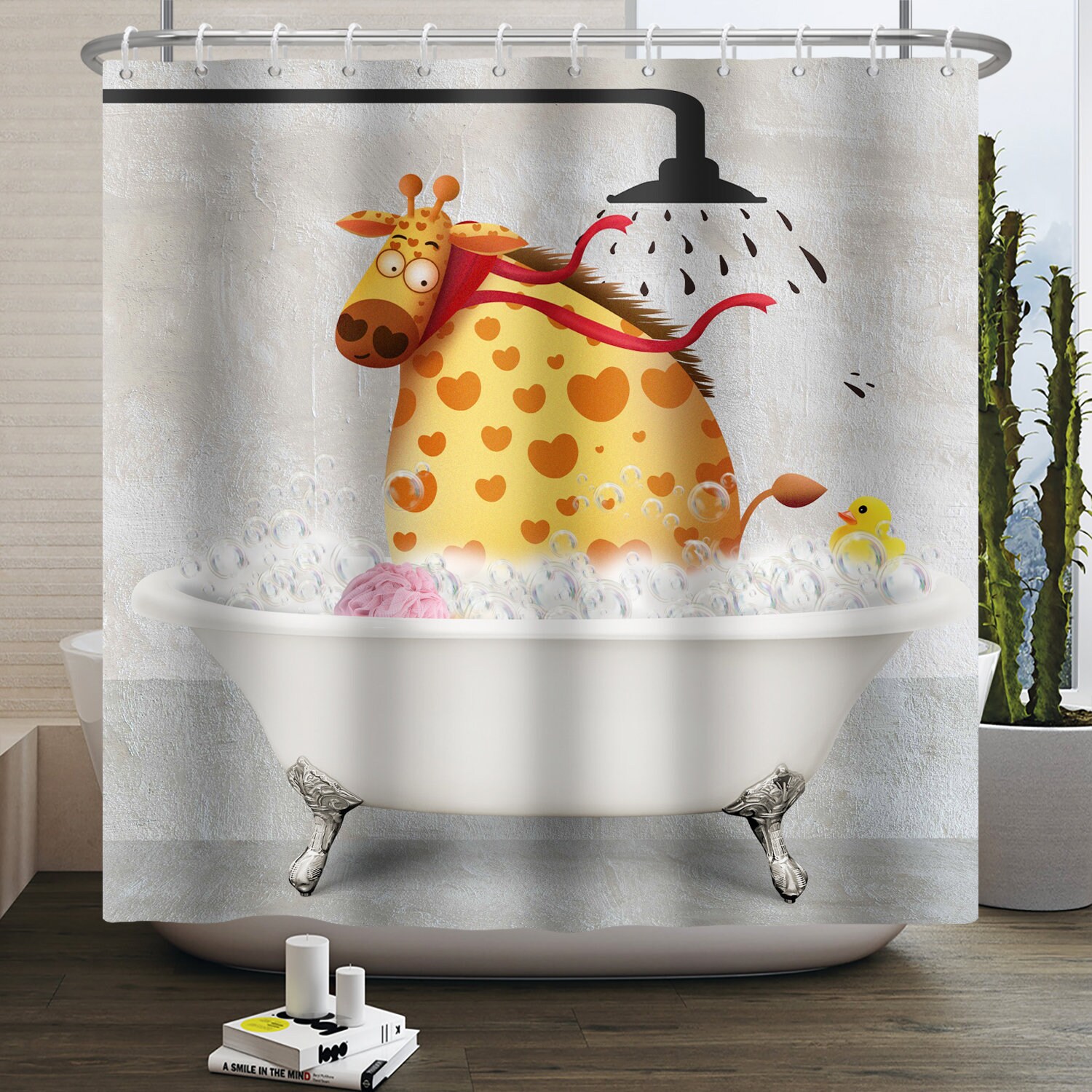 Cute Giraffe Soap Bubble Funny Shower Curtain - Cute Bathroom Decor