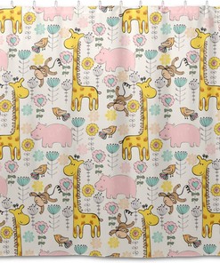 Cute Giraffe and Monkey Shower Curtain Modern Home Bathroom Hotel Spa Decorations Waterproof Fabric