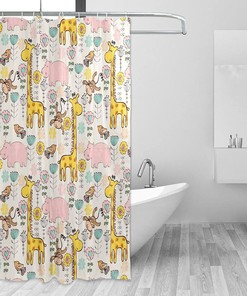Cute Giraffe and Monkey Shower Curtain Modern Home Bathroom Hotel Spa Decorations Waterproof Fabric
