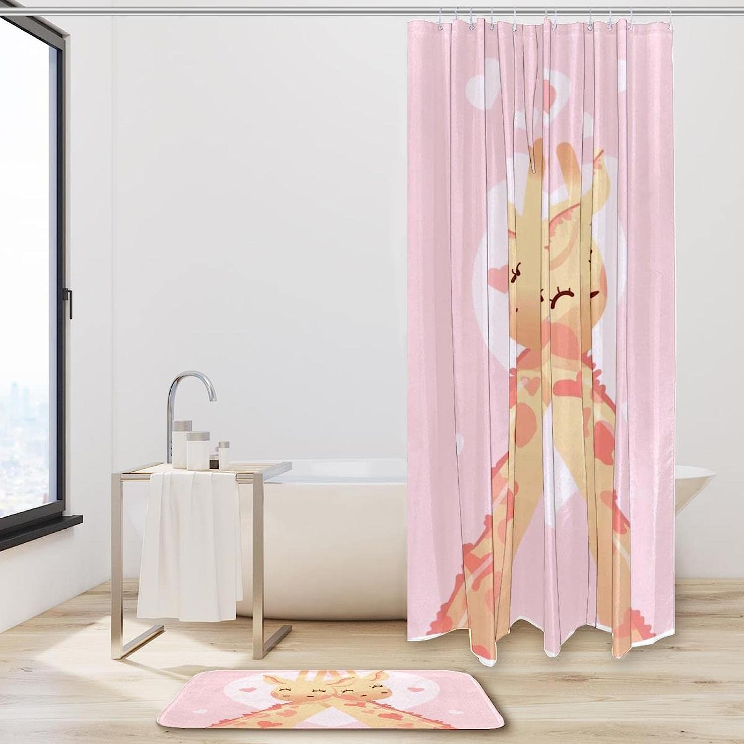 Cute Giraffes Shower Curtain Mat For Bathroom With Waterproof Fabric, Animal Bathroom Decor - Image 2