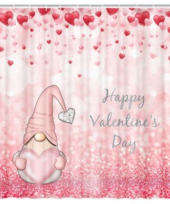 Cute Gnome Hearts Rain Fabric Waterproof Shower Curtain For Your Bathroom Decor