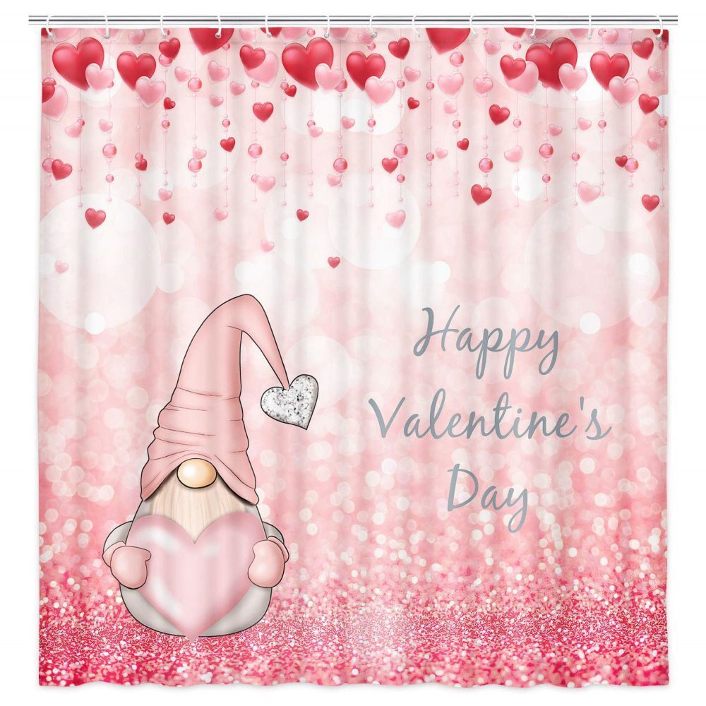 Cute Gnome Hearts Rain Fabric Waterproof Shower Curtain For Your Bathroom Decor