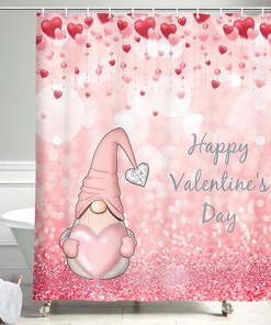 Cute Gnome Hearts Rain Fabric Waterproof Shower Curtain For Your Bathroom Decor