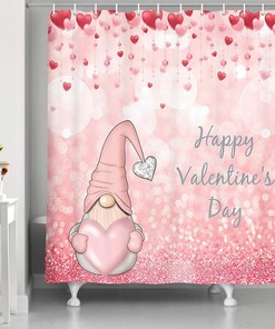 Cute Gnome Hearts Rain Fabric Waterproof Shower Curtain For Your Bathroom Decor