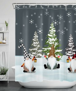 Cute Gnome Snowflake Christmas Tree Shower Curtain With Bathroom Accessories