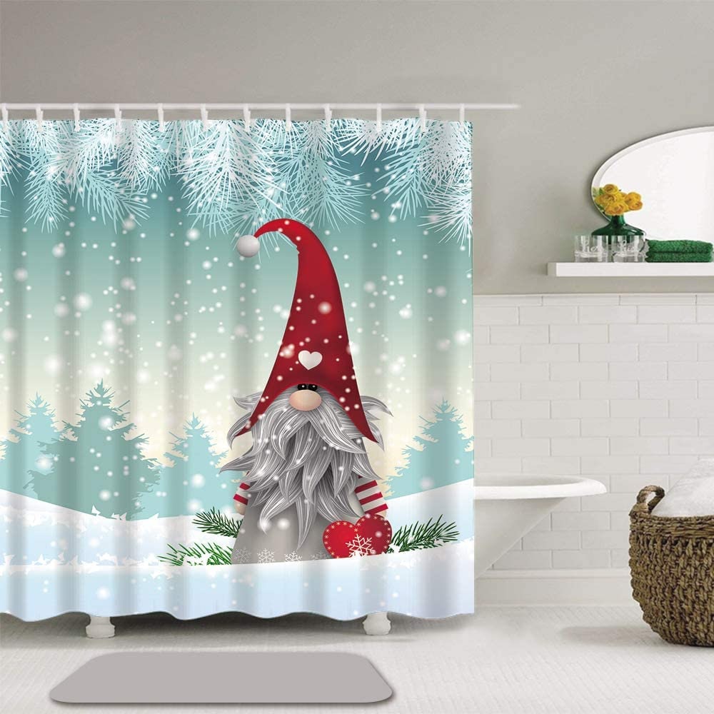 Cute Gnome Snowman Snowflake Christmas Shower Curtain - Fun Festive Bathroom Decor