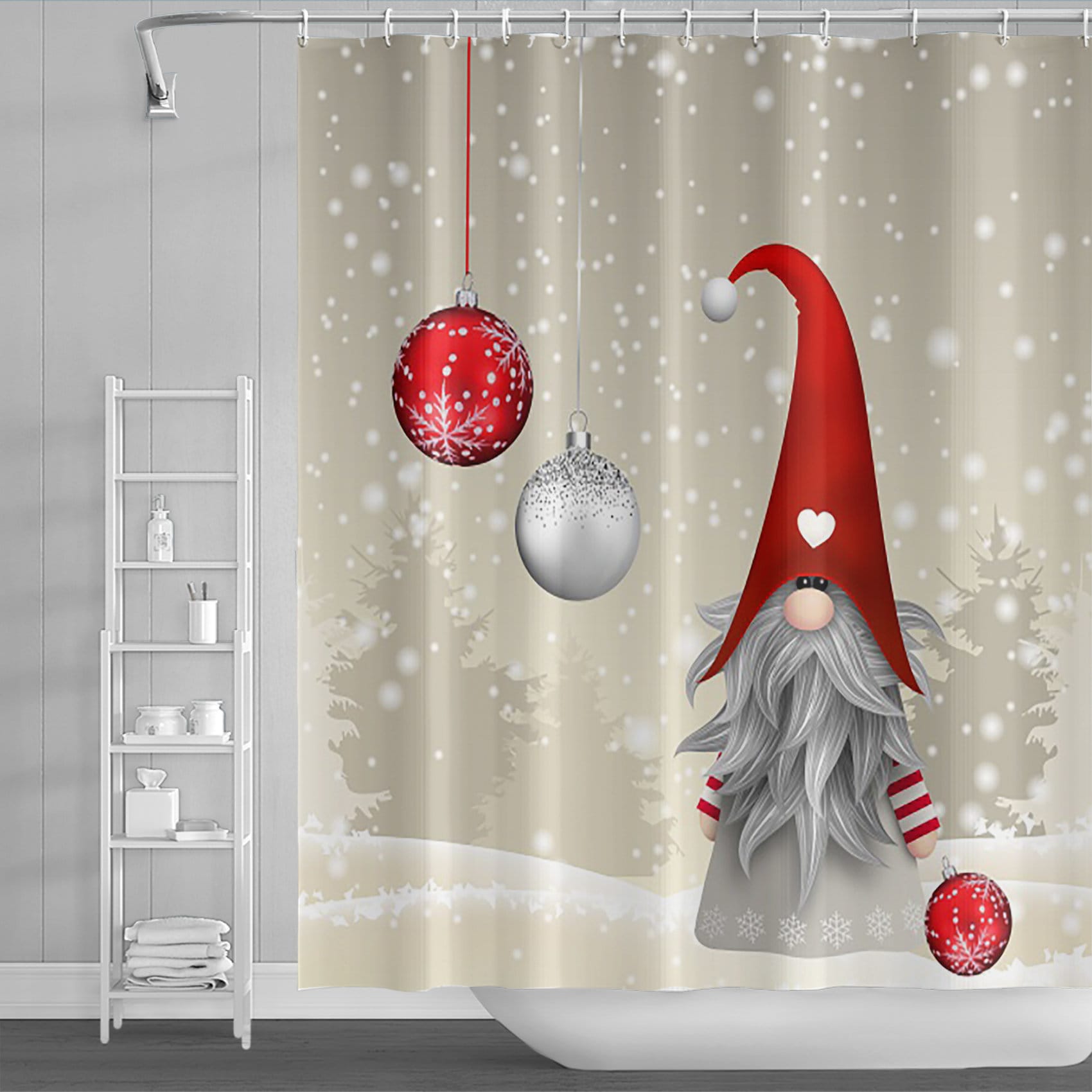 Cute Gnome Snowman Snowflake Christmas Shower Curtain - Fun Festive Bathroom Decor