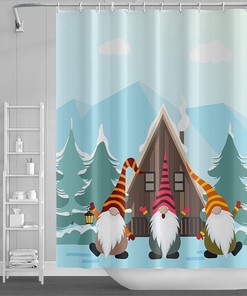 Cute Gnome Snowman Snowflake Christmas Shower Curtain - Fun Festive Bathroom Decor