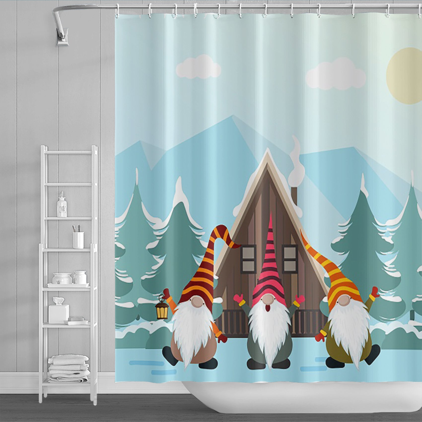 Cute Gnome Snowman Snowflake Christmas Shower Curtain - Fun Festive Bathroom Decor
